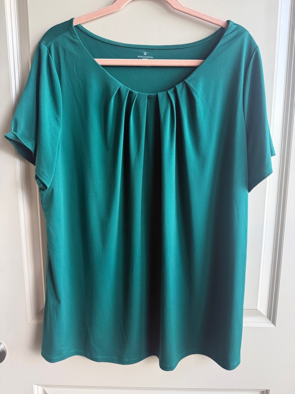 Worthington Women's Scoop Neck Pleated Jersey Top 2XL- Dark Green